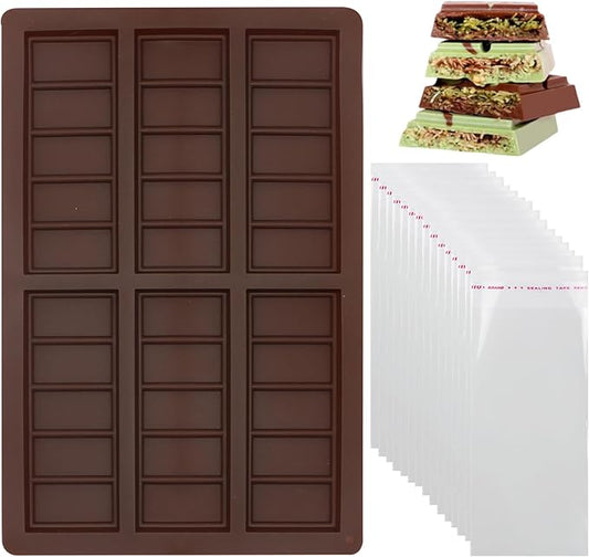 Chocolate Bar Molds Silicone Snap Bars Making Set Food Grade Break-Apart Chocolate Molds with 100pcs Storage Bags for Chocolate Bar Pistachio Candy Chocolate Snacks Milk Chocolate Bar