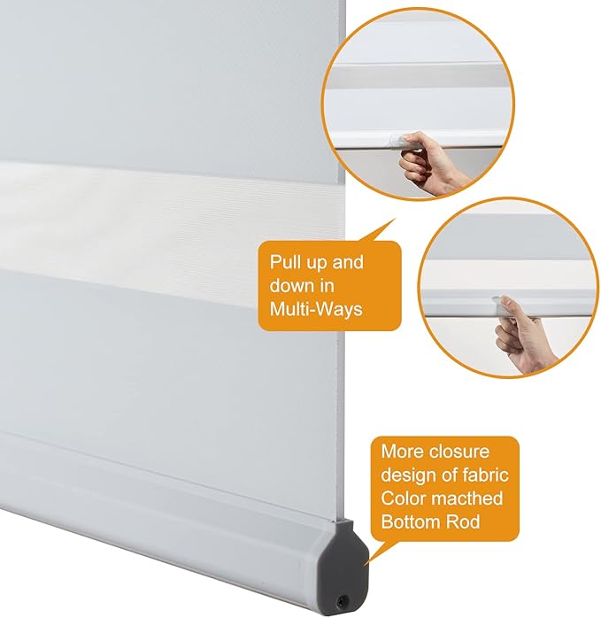 Persilux Zebra Shades for Windows, Cordless Window Treatments(43" W x 72" H, White) Light Filtering Dual Layer Roller Window Shades Light Filtering Sheer Shades for Home, Office