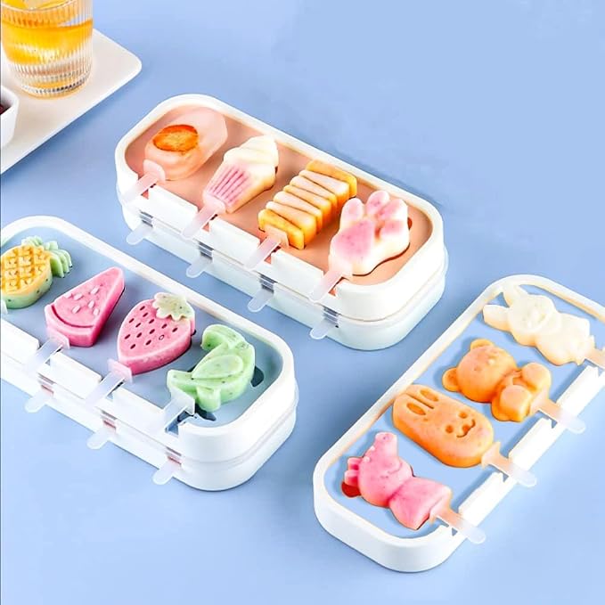 Popsicles Molds, Mini Popsicles Molds for Kids Baby Cute Shapes Silicone Popsicle Molds BPA Free Reusable Ice Cream Mold Popsicle Maker Homemade DIY Set (3Pcs Pineapple&Animals&Paws)