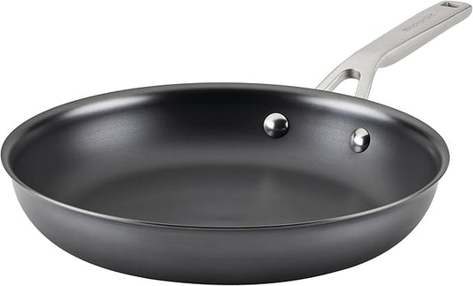 KitchenAid NITRO Carbon Steel Frying Pan/Skillet, Stainless Steel Handle, Compatible with All Cooktops, 10 Inch Open Fry Pan - Black