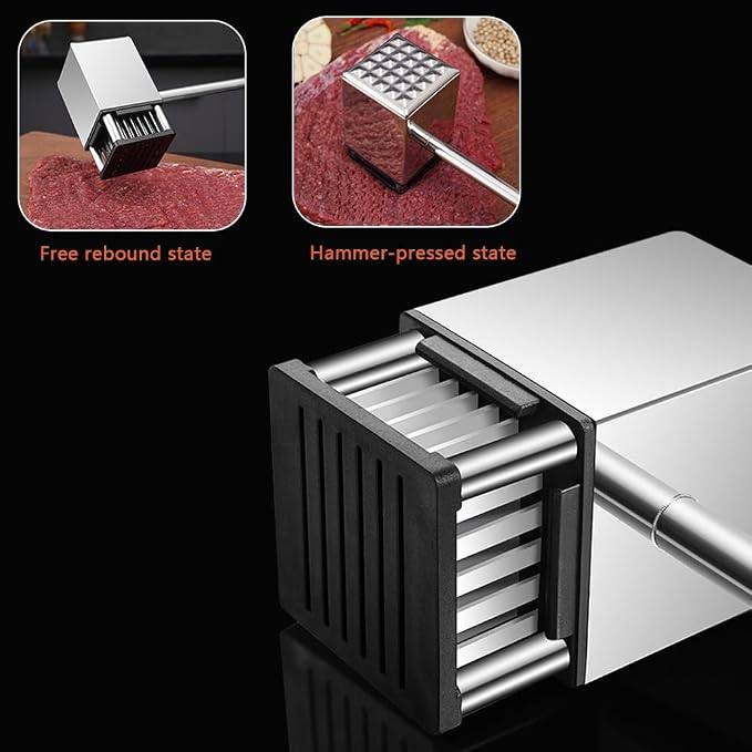 2 in 1 Stainless Steel Meat Tenderizer Hammer, Meat Mallet for Steak Pork | Non-Slip Rosewood Handle Meat Tenderizer, Dual Sides Heavy Duty Easy to Clean for Steak Beef Pork Poultry for Cooking Gift