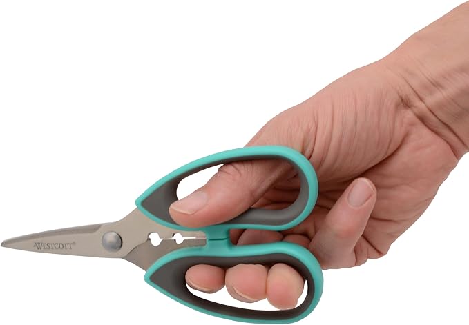 Westcott Titanium-Bonded Soft Handle Kitchen Shears for Herbs, Teal - 6.5-Inch Versatile Kitchen Shears with Precision Cutting Tips and Built-In Herb stripper for Easy Handling and Comfort