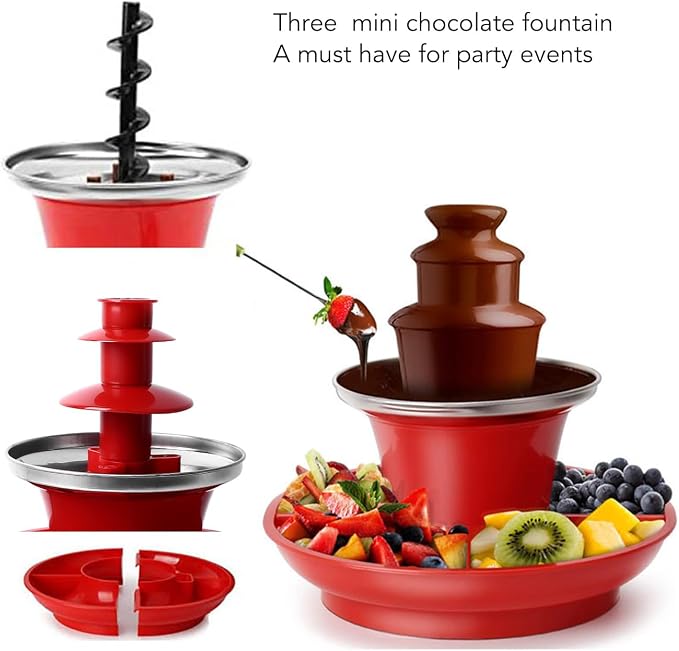 3 Tier Electric Chocolate Fondue Fountain Machine, Chocolate Sauce Fountain Machine with Detachable Plates for Parties Game Nights Xmas