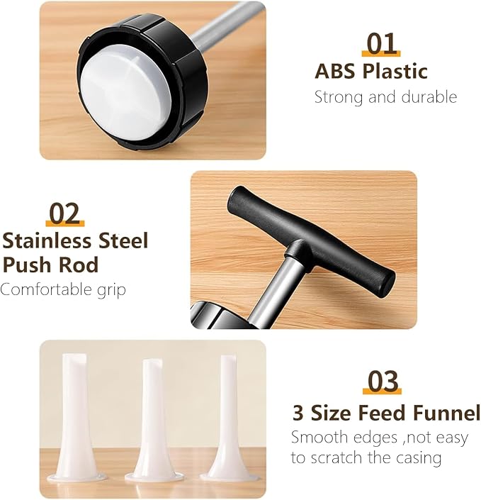 Sausage Stuffer - Homemade Manual Sausage Maker, Fast Meat Filling Machine, Food Grade Kitchen Sausage Stuffer Tool for Household Use (3 Stuffing Tubes)