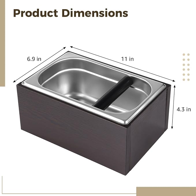 Stainless Steel Espresso Knock Box, Large Capacity Coffee Grounds Container with Removable Inner Tank, Rubber Knock Bar, Anti-Slip Base, Barista Coffee Accessories for Home and Cafe Use