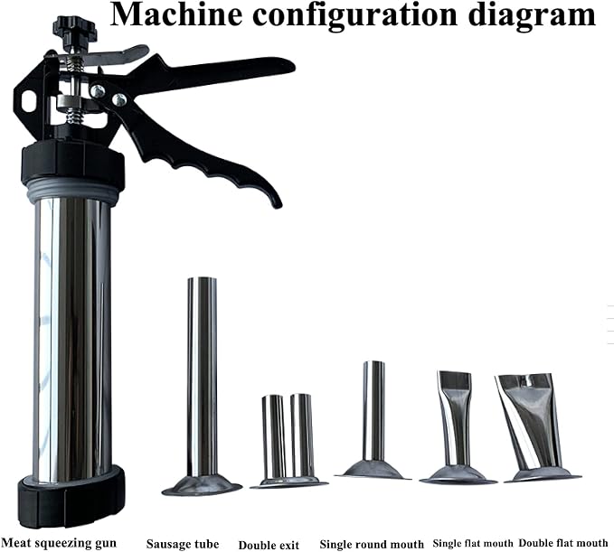 9 Inch Stainless Steel Jerky Gun, Meat Injector, To Make Jerky Meat Squeeze Gun Beef Gun Patties Gun, Jerky Gun Kit With 5 pcs Stainless Steel Nozzles Kits