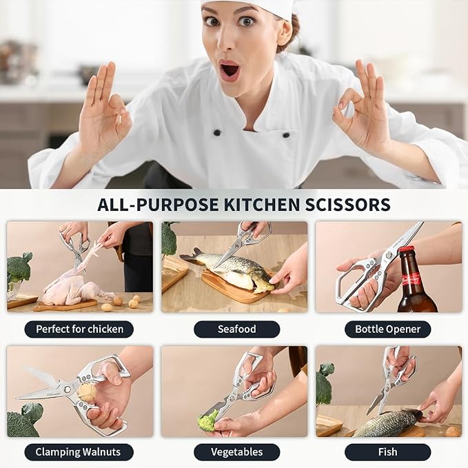 Kitchen Scissors Heavy Duty for Food, All Purpose Meat Scissors, Premium Ultra Sharp Japanese Stainless Steel Kitchen Shears