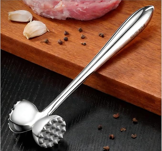 304 Stainless Steel Meat Tenderizer Mallet Dual Side Meat Hammer Chicken Pounder Heavy Duty Meat Beater for Steak and Beef Meat Pounder Kitchen Cooking Mallet Dishwasher Safe