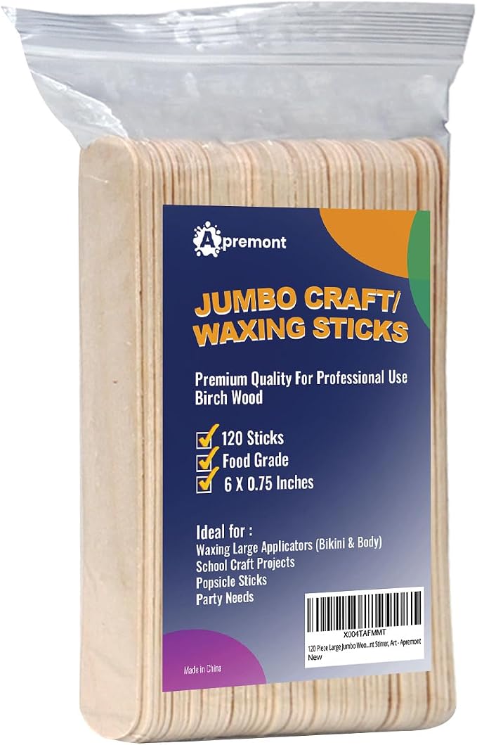 Apremont 120 Piece 6 Inches Large Jumbo Wooden Craft Sticks, Premium Natural Organic Wood, Waxing, Project, Tongue Depressor, Popsicle, Ice Cream Stick,Woodcraft, Paint Stirrer and Art
