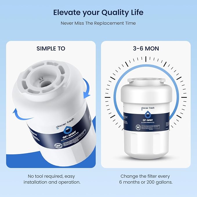 GLACIER FRESH MWF Refrigerator Water Filter Compatible with GE, 1-Pack | Compatible with SmartWater MWFP, MWFA, GWF, HDX FMG-1, WFC1201, RWF1060, 197D6321P006, Kenmore 9991