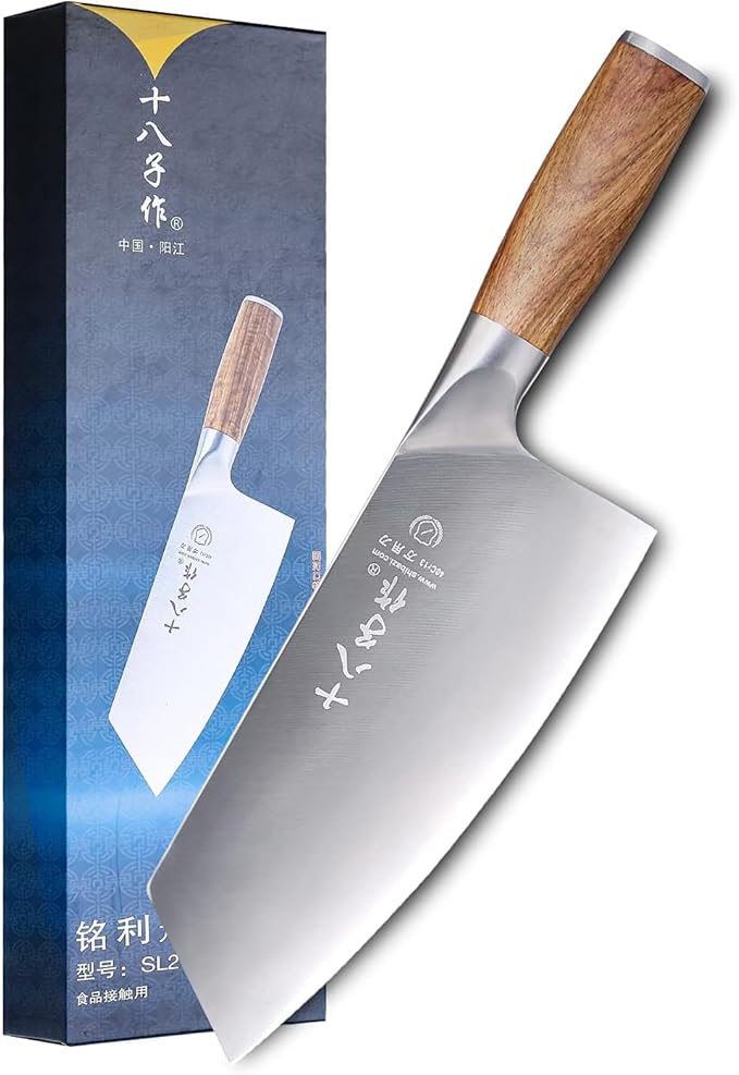 SHI BA ZI ZUO Meat Cleaver Knife, 7.5-inch Professional Stainless Steel Butcher Knife Chinese Cleaver for Kitchen Use Anti-Slip Wooden Handle