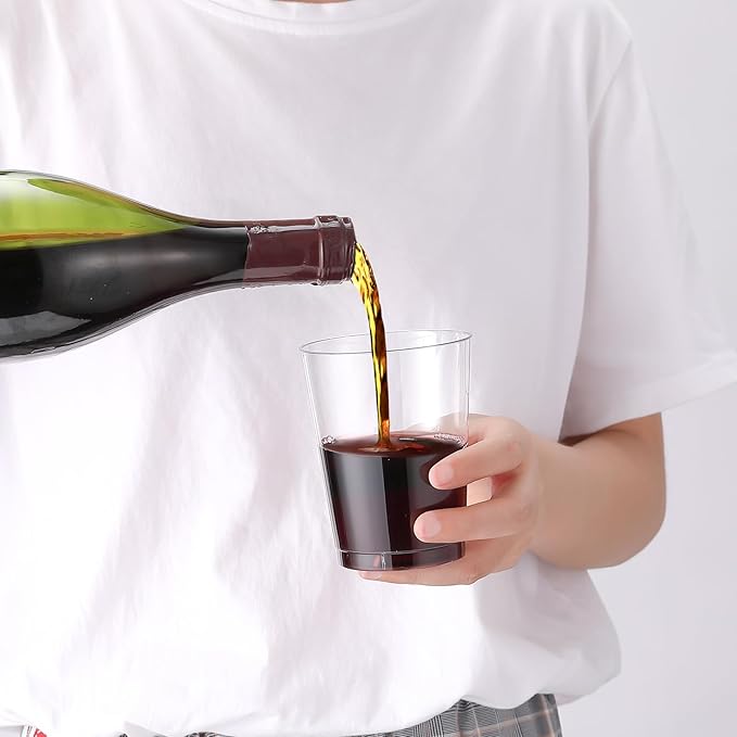 JOLLY CHEF 10 oz Clear Disposable Plastic Cups 200 Pack, Clear Plastic Cups Tumblers, Heavy duty Party Glasses, Disposable Cups for Wedding, Thanksgiving, Christmas Party