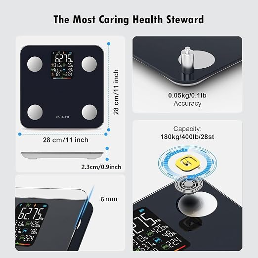 Smart Scale for Body Weight Scale with Body Fat BMI Muscle, NUTRI FIT Digital Bathroom Scale Bluetooth Composition Analysis Sync App, 17 Metrics High Accuracy for Weight Loss, 7-in-1 Large VA Display