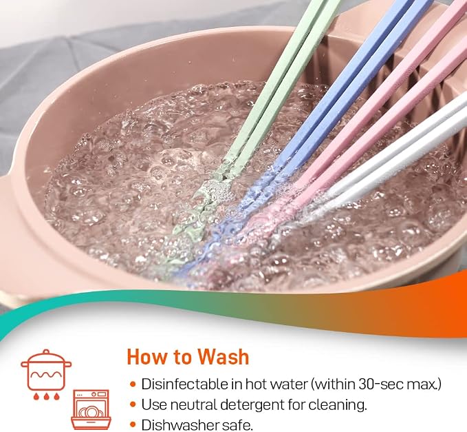 Reusable Long Silicone Cooking Chopsticks with Spoon 12 Inches 1 Pair, Dishwasher Safe, BPA-free Non-Slip, Non-Scratch, Korea Japanese Kitchen Utensils (Pastel Grey, 1Pair )