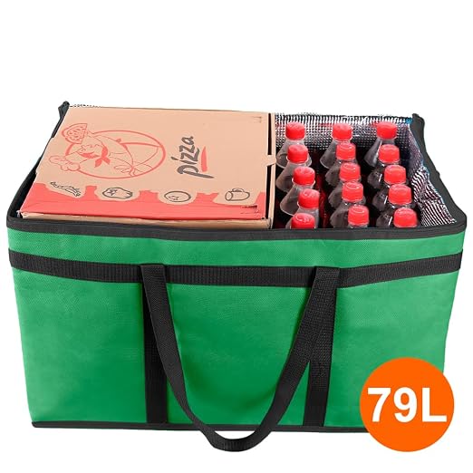 Bodaon Insulated Food Delivery Bag, XXXL Grocery Cooler Bag, Green, 1Pk | Pizza Delivery Bags for Hot/Cold Food, Commercial, Large Capacity Reusable Warming Bag, Catering Warmers for Parties/Picnic