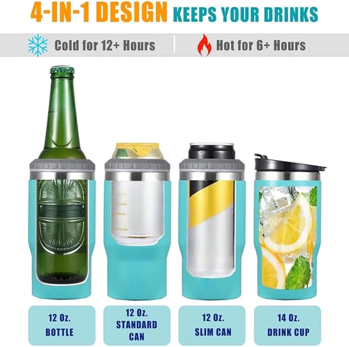 14oz Can Insulator, Two-Way Lids Double Wall Stainless Steel Insulated Can Cooler, Beer Bottle holder (Yellow)
