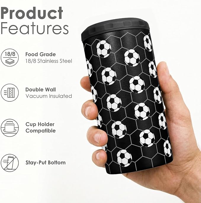 Soccer Stainless Steel Can Cooler 12oz, Insulated Tumbler for Men Brother Buddy Players, Travel Cans Koozie, Sport Gift for Birthday, Christmas