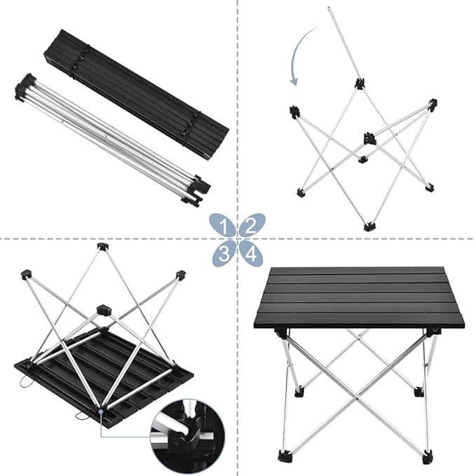 Grope Portable Camping Table,Aluminum Folding Beach Table (Black-S) | Portable & Easy to Carry, With Carry Bag for Camping, Prefect for Outdoor, Picnic, BBQ, Cooking, Festival, Beach, Home Use