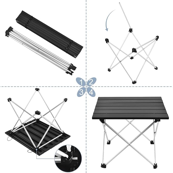 Grope Portable Camping Table,Aluminum Folding Beach Table (Black-L) | Portable & Easy to Carry, With Carry Bag for Camping, Prefect for Outdoor, Picnic, BBQ, Cooking, Festival, Beach, Home Use