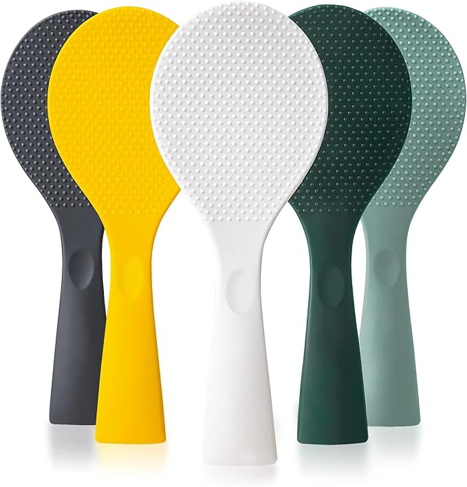 Silicone Standing Rice Spatula with Non-Stick Paddle, Heat Resistant Rice Cooker Spoon, Serving Spoon for Grains (White)