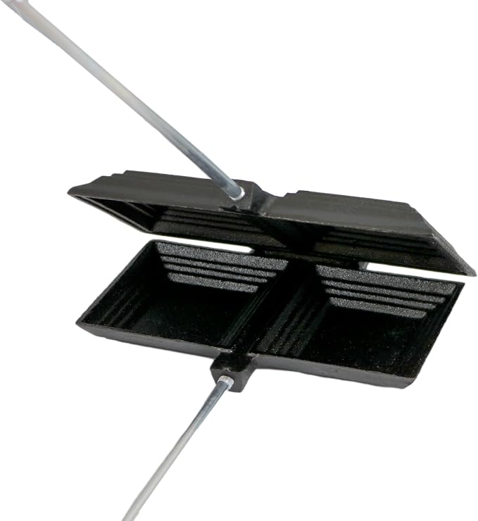 Coghlan's Cast Iron Double Camp Cooker - Pre-Seasoned Pie Iron Sandwich Maker with Removable Handles, Easy-to-Clean for Grilled Sandwiches, Toasted Pies, and Meats, For Campfire Cooking