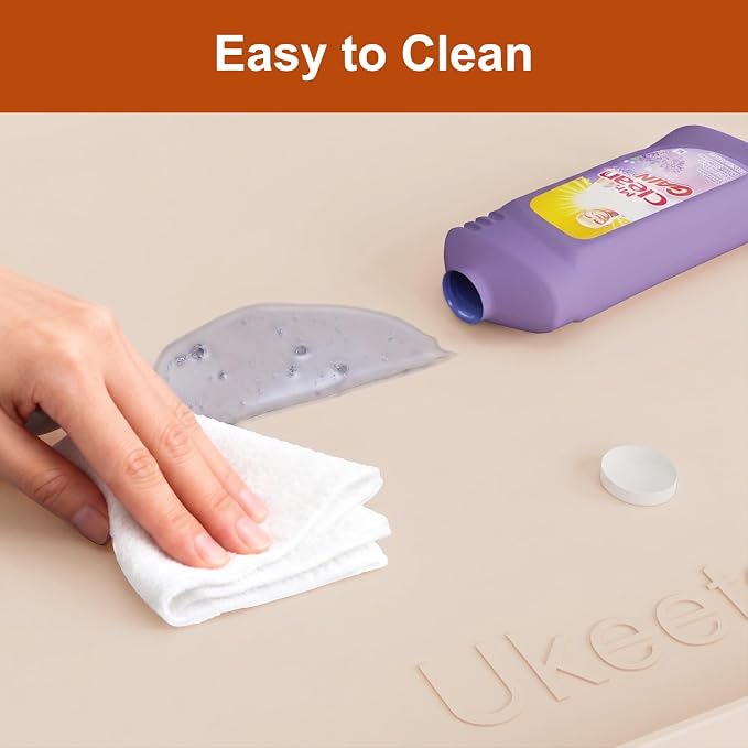 ukeetap 22" x 19" Extra Thick Silicone Mat Waterproof with Raised Edge, Under Sink Mat for Kitchen & Bathroom, Kitchen Cabinet Liner, Multi-Purpose for Storage & Protection, Beige