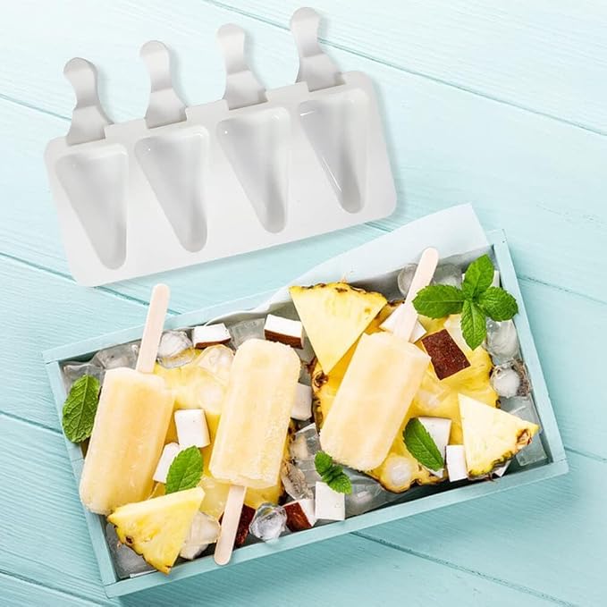1 Pack Cute Triangle Shape Popsicle Molds Silicone Ice Pop Molds 4 Cavities Popsicle Molds for Kids Adults Ice Cream Mold Cakesicles Mould DIY Popsicle Maker Homemade Popsicle Silicone Molds H