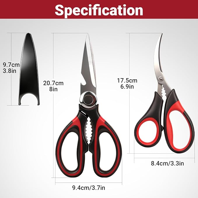 Kitchen Shears Set of 2, Heavy Duty Kitchen Scissors Seafood Scissors, Stainless Steel Sharp Food Cooking Scissors for Meat, Bones, Fish, Poultry, Vegetables, Chicken, Dishwasher Safe