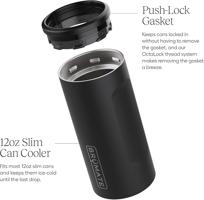 BrüMate Hopsulator Slim Can Cooler Insulated for 12oz Slim Cans | Skinny Can Insulated Stainless Steel Drink Holder for Hard Seltzer, Beer, Soda, and Energy Drinks (Java)
