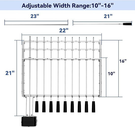 Skyflame Stainless Steel Electric Barbecue Shish Kabob Skewer Set with 9pcs Skewers, Automatic Rotating Skewer Turner with Adjustable Speed Motor and Adjustable Length Rotisserie BBQ Grill Rack