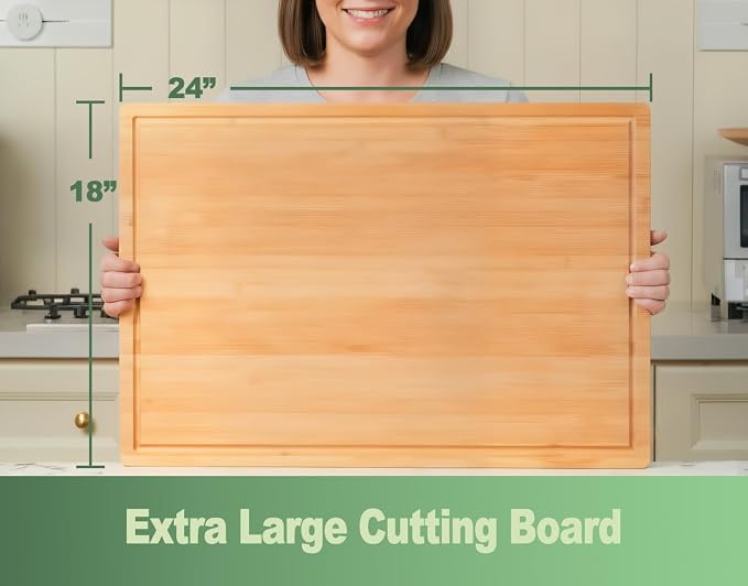 Allsum 24x18" Extra Large Bamboo Cutting Boards for Kitchen, XXL Wood Charcuterie Boards Cheese Serving Tray with Side Handles and Juice Grooves, Solid Durable Reversible