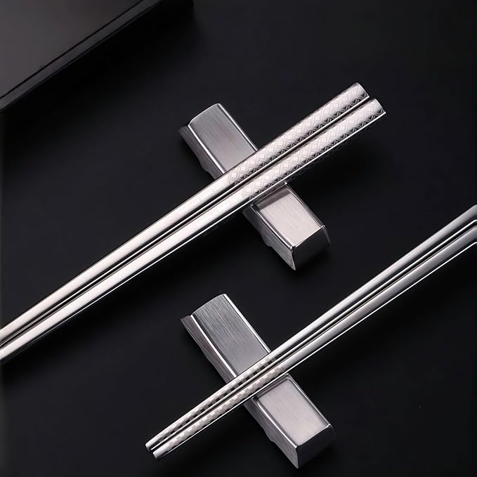 5 Pair Metal Chopsticks Reusable 18/8 Stainless Steel Chopsticks Set Non-slip Chinese Chopstick for Cooking Eating Dishwasher Safe 9.25" Chop Sticks Gift Set
