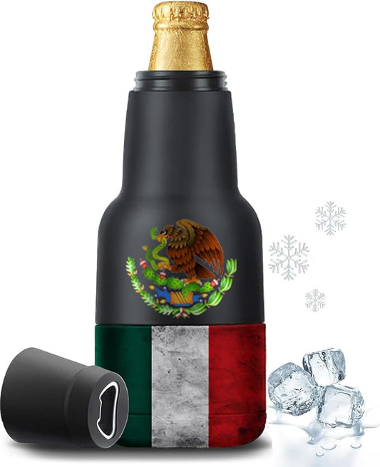 Beer Gift for Men, Lightweight Mexican Beverage Beer Bottle Cooler w/Beer Opener - Double Walled Stainless Steel 12oz. Modelo Beer Bottle Insulator Holder-Mexico Pattern