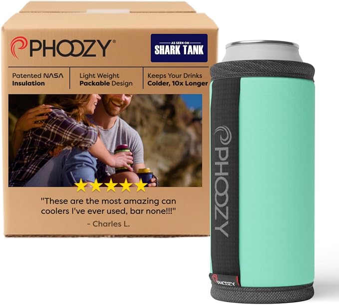 PHOOZY Insulated Can Cooler for Slim 12 oz Cans - Patented Drink Sleeve with NASA-Inspired Technology - Keeps Beer, Soda & Sparkling Water Cold Longer - Lightweight Outdoor Can Holder - Mint