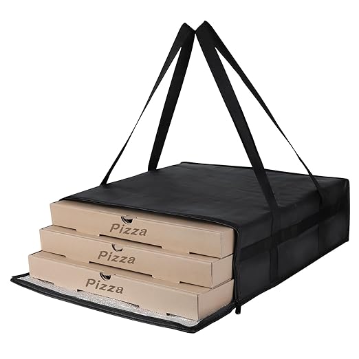 Insulated Pizza Delivery Bag for Carry Hot, 20" x 20" x 6" Black 1Pk | Carrier Warmer for Hot/Cold Food, Insulated Food Delivery Bag, Insulated Grocery Cooler Bags for Catering/Drivers, Commercial