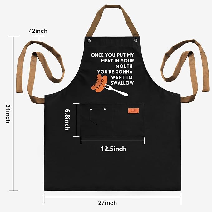 Gift Ideas For Her Him - Birthday Gifts For Men, Dad, Husband, Boyfriend, Brother - Funny BBQ Apron for Men with Pockets, Dad Gifts from Daughter, Son - Cooking Gifts, BBQ Gifts, Grill Apron
