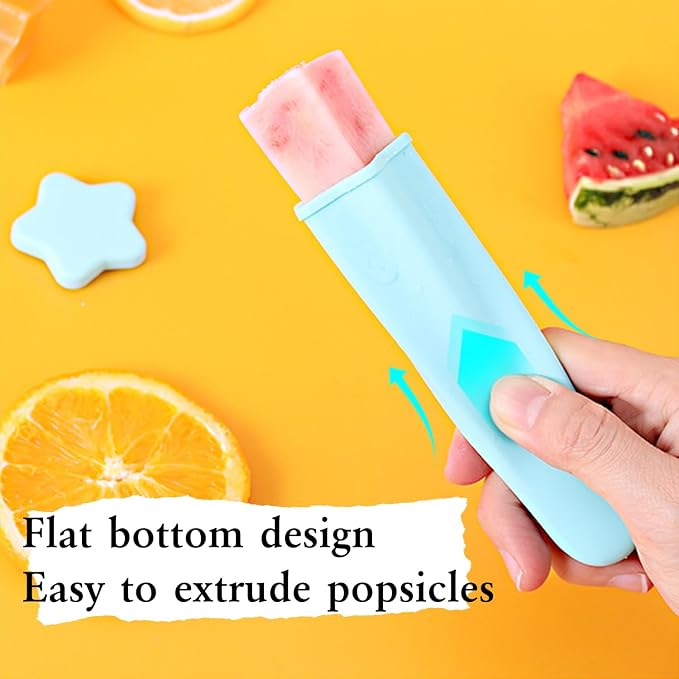 Silicone Ice Pop Molds Popsicles Molds, 8 PCS Reusable Hand Held Popsicles Makers for Kids, Multicolored Star Shaped Ice Pop Molds with Attached Lid for DIY Ice Cream Yogurt Sticks Jelly Chocolate