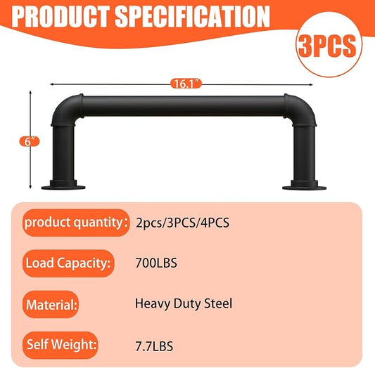 3-Rung Wall Mounted Ladder, Heavy Duty Steel Pipe Fire Escape Ladder for Egress Window & Basement, Black Industrial Hanging