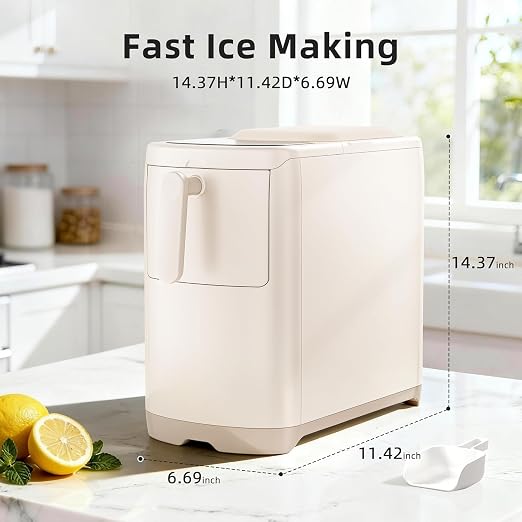 Electactic Countertop Ice Maker Machine 18lbs/24H, 6-Min Fast Bullet Portable Ice Maker, 6.69” Slim Space-Saving with Auto-Drain Drawer, Self-Cleaning, Scoop for Kitchen RV, Cream White