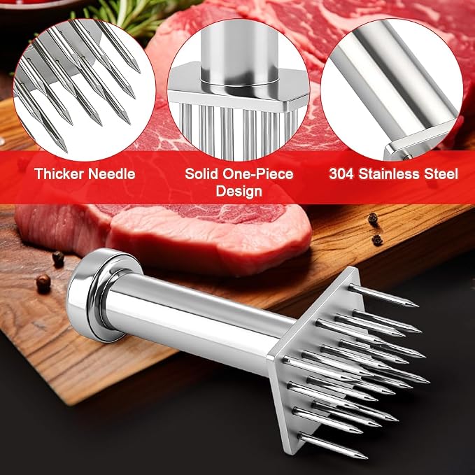 Meat Tenderizer Tool with 18 Sharp Needles, Stainless Steel Meat Tenderizer Mallet One-Piece Design, Easy Grip Meats Mallet Hammer for Tenderizing Chicken Beef Pork