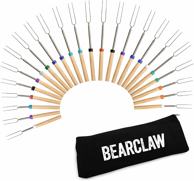 BEARCLAW Smores Sticks for Fire Pit - Accessories for Campfire Marshmallow Roasting Sticks Smores Kit Outdoor-Smore Skewers Hot Dog Fork For Outside, Camping Essentials Bonfire Gear Long 32" 24 Pack