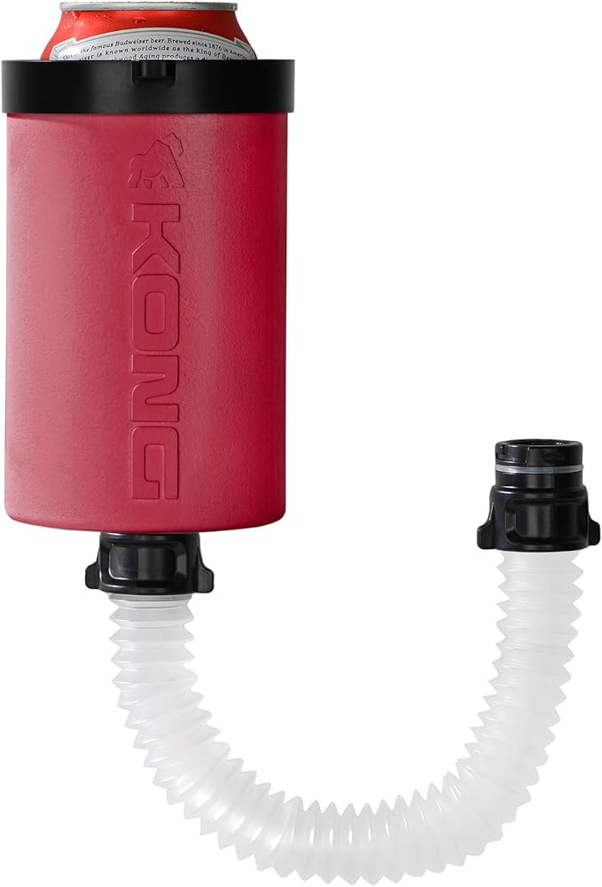 The Kong 2.0 - A Portable Can or Bottle Cooler/Cup With A Detachable, Expandable, Hose To Funnel Your Drink (Red)