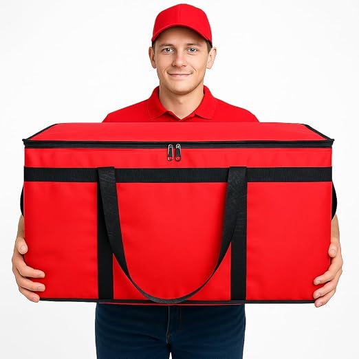 Bodaon Insulated Food Delivery Bag, Grocery Cooler Bag, Red, XXX-Large, 1Pk | Food Warmers for Parties, Catering Supplies for Rideshare, Thermal Bags for Cold and Hot Food Carrier, Pizza Delivery/Picnic