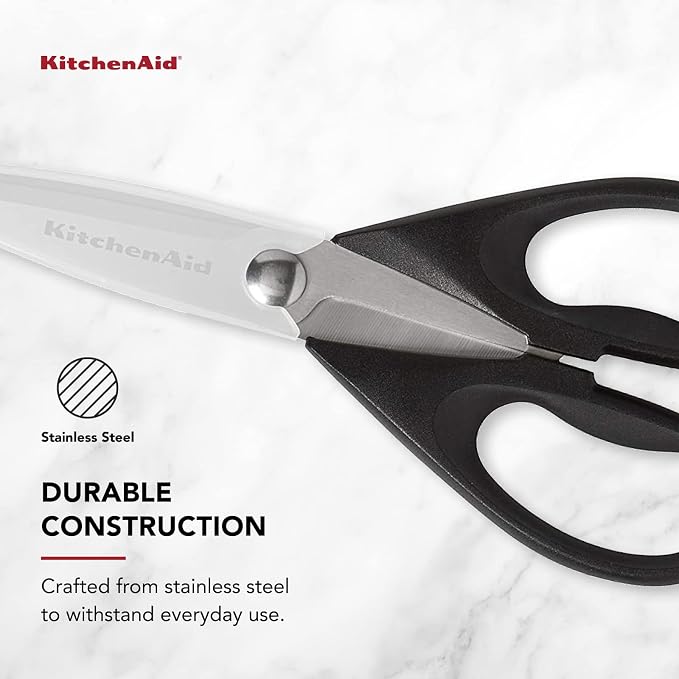 KitchenAid All Purpose Kitchen Shears with Protective Sheath Durable Stainless Steel Scissors, Dishwasher Safe, Soft Grip Comfort Handle, 8.72 Inch, Black, Pack of 12