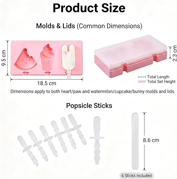2Pcs Cartoon Popsicles Molds, 5-Cavity Food-Grade Silicone Ice Pop Cream Molds with Reusable Sticks, Stackable Ice Cream Mold, Easy Release, Cute Small Ice Pop Mold for DIY Cake and Ice Cream