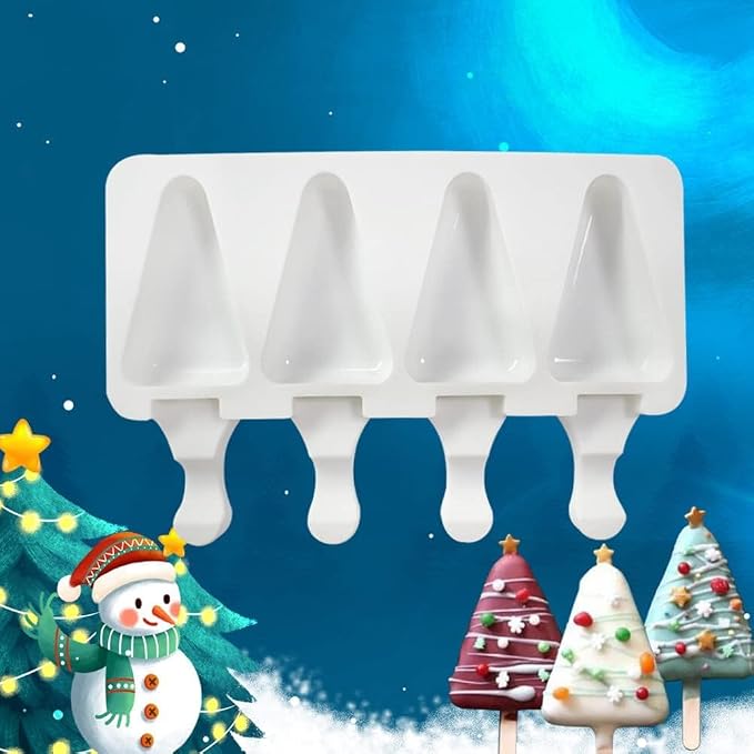 1 Pack Cute Triangle Shape Popsicle Molds Silicone Ice Pop Molds 4 Cavities Popsicle Molds for Kids Adults Ice Cream Mold Cakesicles Mould DIY Popsicle Maker Homemade Popsicle Silicone Molds H