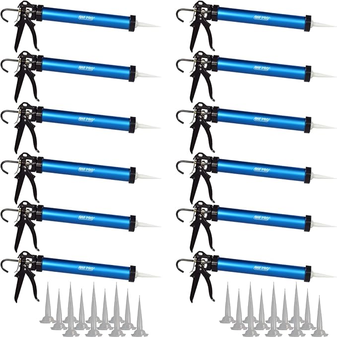 AWF PRO Sausage Caulking Gun 20 oz, 12:1 Thrust Ratio, Pack of 12 | 20 oz Foil Pack and 10 oz Cartridge Convertible, Aluminum Barrel, Includes 3 Tips