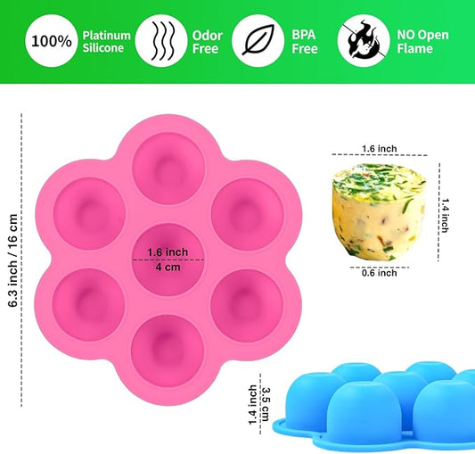 GOKCEN's Silicone Egg Bite Molds [2 Pack] Instant Pot Accessories - Fit Instant Pot 5,6,8 qt Pressure Cooker - Food Freezer Tray with Lid - Reusable Storage Container (Pink & Green - Egg Bite Mold)
