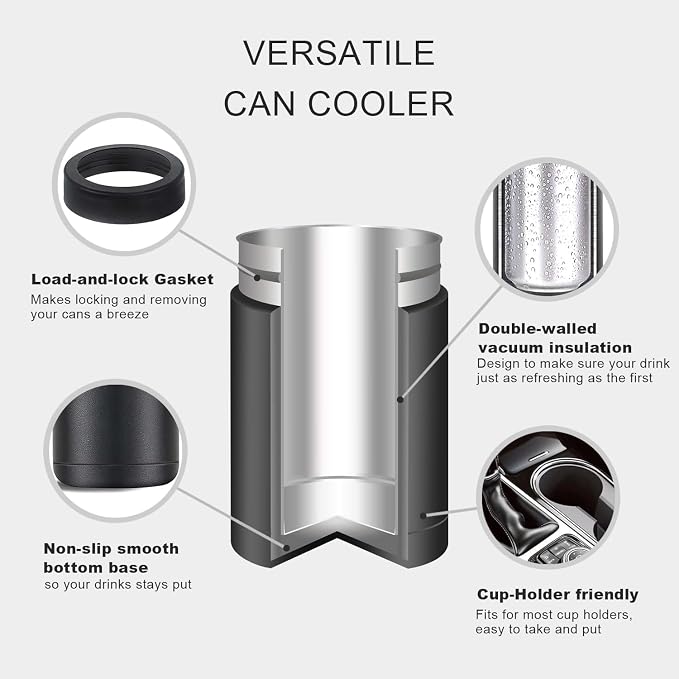Stepstall 14 oz. Beer Bottle and Can Cooler with Beer Opener,3 in 1 Slim Can Beer Bottle Insulators Holder, Stainless Steel Double Walled Insulated Can Cooler for Beer,Soda, Black Flag