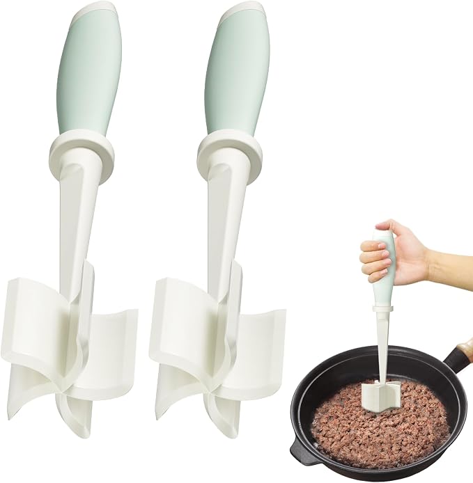 2Pack Meat Chopper Hamburger Masher Ground Beef Smasher Utensil Mix Tool | Upgrade Heat Resistant Meat Masher, Nylon Potato Mashers Beef Smasher, Dishwasher Safe Non Stick Mix & Chop Tool Gift-White